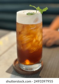 Refreshment ice tea with mint leaf