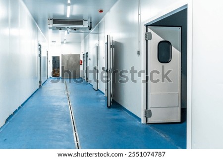 Refrigerated chambers of a meat processing industry with no people