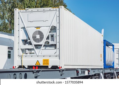 Refrigerated Container 20-foot-long On The Railway Platform.