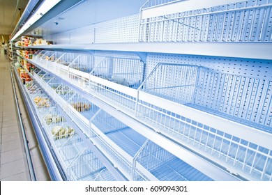 Refrigerated Counter. Empty Counters. Retail Store Equipment.