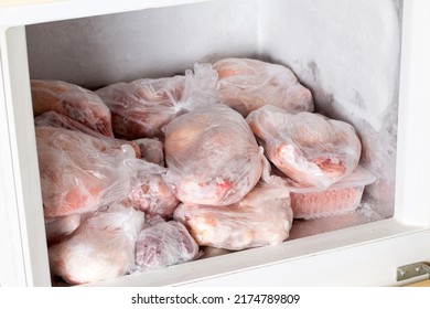 Refrigerator With Frozen Food (pork, Meat And Chicken Leg). Ready Meal