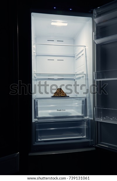 Refrigerator Open Door Night Small Cake Stock Photo Edit Now