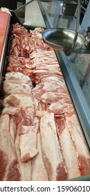 Refrigerator showcase showing pork trays