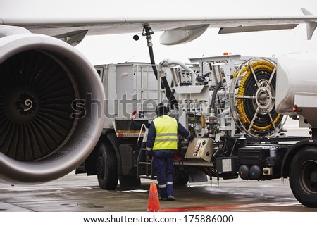 Refueling of the aircraft at the airport.