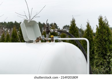 Refueling The Propane Gas Tank For Home Heating. Purchase And Price Of LPG. Tank For Gas Installation In A Single-family House.