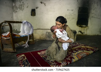 REFUGEE CAMP, LALESH, KURDISTAN, IRAQ - 2014 AGUST 13 - A Yazidi People Who Escaped Abuse From ISIS In Refugee Camp