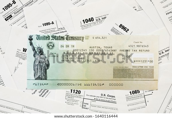 Refund Check On Many Tax Form Stock Photo (Edit Now) 1640116444