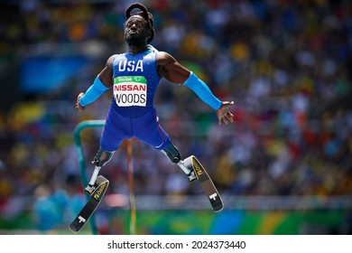 Regas Woods Of USA Paralympic Games Team Long Jump T42. Running Amputee Sprinter Competes With Prosthetic Running Blades - Rio De Janeiro, Brazil 09.17.2016