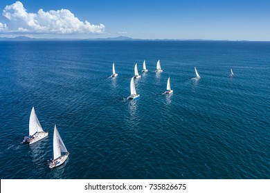 Regatta Sailboat And Catamaran In Mozambique Channel