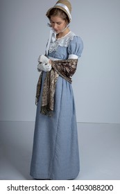 Regency Woman In Blue Dress