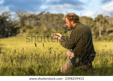 regenerative organic farmer, taking soil samples and looking at plant growth in a farm. practicing sustainable agriculture.	

 Foto stock © 