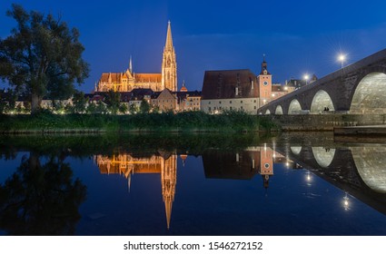 Regensburg With The Rover Danube At Night