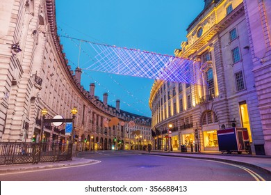 Regent Street on Christmas morning. Totally empty roads on the 25th of December at London's famous shopping street - England, UK - Powered by Shutterstock