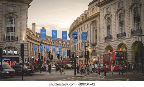Regent Street and Piccadilly Circus in London (UK). July 2017.