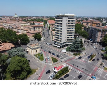 Reggio Emilia, Italy - 07.07.2019: Aerial view of Reggio Emilia near Tricolore square