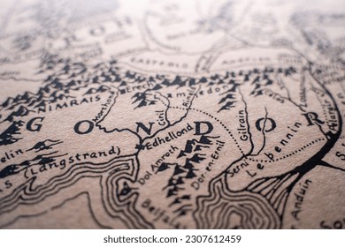 Region of Gondor on the map of Middle-earth. - Shutterstock ID 2307612459