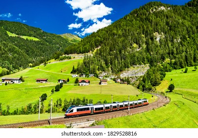 Regional train at the Brenner Railway in the Austrian Alps