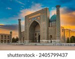 Registan, an old public square in the heart of the ancient city of Samarkand, Uzbekistan.

Translation: In the name of Allah Almighty who creates