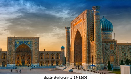 Registan, an old public square in the heart of the ancient city of Samarkand, Uzbekistan. 