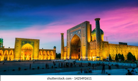 Registan, an old public square in the heart of the ancient city of Samarkand, Uzbekistan. 