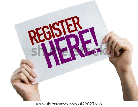 Register Here placard isolated on white background