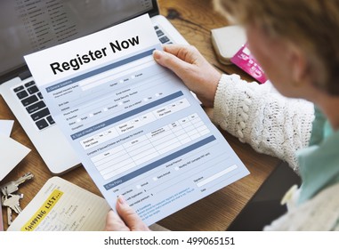 Register Now Application Information Concept