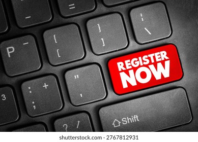 Register Now text button on keyboard, concept background