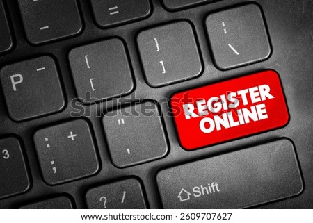 Register Online text button on keyboard, concept background