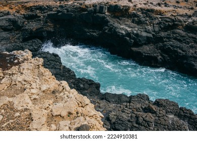 The Regona Blue Eye, Natural Pool With Turquoise Water Among The Volcanic Rocks In The Shape Of Eye, In Sal Island, Cape Verde.