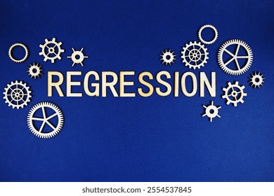 Regression alphabet letters with gears element on navy blue background - Powered by Shutterstock - Get 15% off with code: PIKWIZARD15