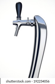 A Regular Chrome Draught Beer Tap On An Isolated White Background