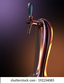 A Regular Chrome Draught Beer Tap On An Isolated Dark Background