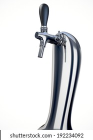 A Regular Chrome Draught Beer Tap On An Isolated White Background