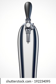 A regular chrome draught beer tap on an isolated white background