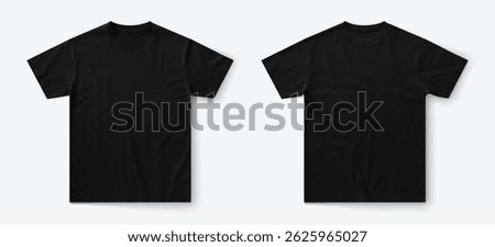 regular tshirt black from front and back side on white background, flatlay tshirt for mockup, black regular fit tees