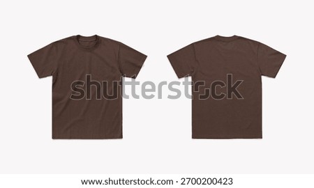 Regular T-Shirt Dark Brown Flatlay from Front and Back Side. Regular T-Shirt Mockup Isolated on White Background. Brown T-Shirt Color.