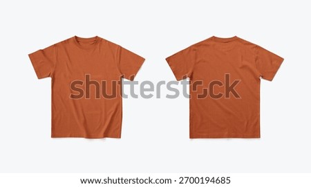 Regular T-Shirt Terracotta Flatlay from Front and Back Side. Regular T-Shirt Mockup Isolated on White Background.