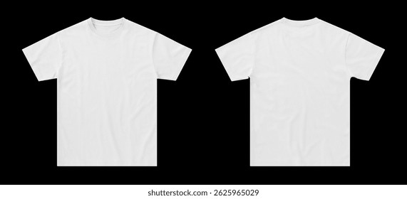 Camiseta regular blanca del lado delantero y trasero aislado en el fondo negro, camiseta plana para la maqueta, camisetas blancas del ajuste regular
