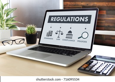 REGULATIONS and COMPLIANCE Rules Law professionals businessman working concept