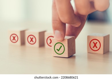 Regulatory Compliance, Project Feasibility Concept. Tick And Cross Signs. Checkmark And Cross Icons. Do And Don't Or Like And Unlike With Positive And Negative Sign, Approve And Disapprove Symbols. 