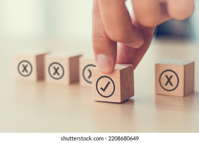 Regulatory compliance, project feasibility concept. Tick and cross signs. Checkmark and cross icons. Do and don't or like and unlike with positive and negative sign, approve and disapprove symbols.  - Shutterstock ID 2208680649