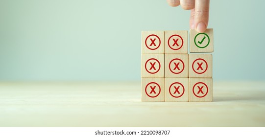 Regulatory Compliance, Project Feasibility Concept. Tick And Cross Signs. Checkmark And Cross Icons. Do And Don't Or Like And Unlike With Positive And Negative Sign, Approve And Disapprove Symbols. 