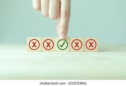 Regulatory Compliance, Project Feasibility Concept. Tick And Cross Signs. Checkmark And Cross Icons. Do And Don't Or Like And Unlike With Positive And Negative Sign, Approve And Disapprove Symbols. 