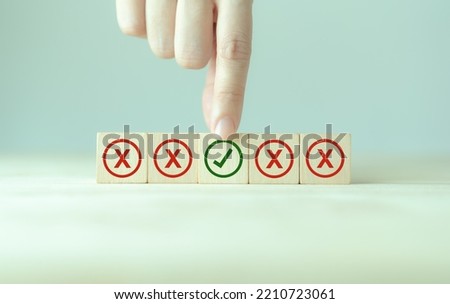 Regulatory compliance, project feasibility concept. Tick and cross signs. Checkmark and cross icons. Do and don't or like and unlike with positive and negative sign, approve and disapprove symbols. 