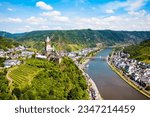 Reichsburg Castle aerial panoramic view in Cochem in Moselle valley, Germany