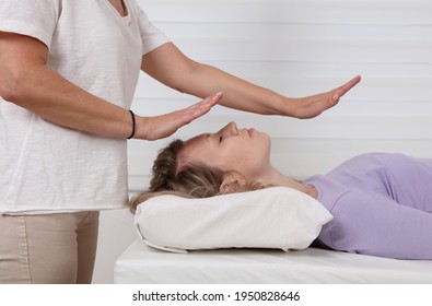 Reiki Healing Treatment . Energy Therapy, Alternative Medicine Concept.