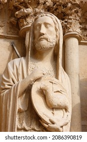 Reims Cathedral West Wing Statue :  John The Baptist.  France.  05-29-2008