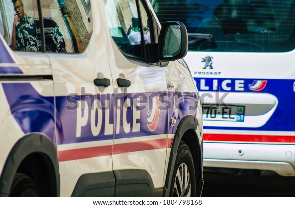 Reims\
France August 20, 2020 View of a traditional French police car\
parked in the historical streets of Reims, a city in the Grand Est\
region of France and one of the oldest in\
Europe