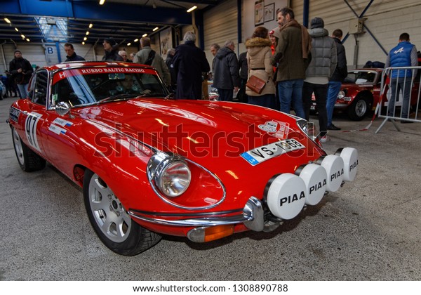 REIMS, FRANCE, February 1, 2019 : Racing cars\
gather in Parc des Expositions. Rallye Historique is reserved to\
those cars which have participated in the Rallye Automobile\
Monte-Carlo before 1980.