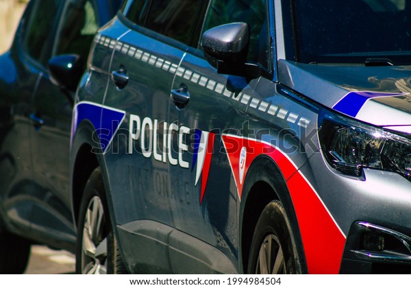 Reims\
France June 14, 2021 New police car parked in the streets of Reims\
during the coronavirus outbreak hitting\
France